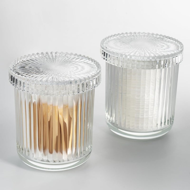 MKOSAB 2 Pack Glass Qtip Holder Dispenser - Bathroom Organizers and Storage, Clear Apothecary Jars Set, Bathroom Essentials Accessories Decor, Vanity Makeup Storage Organizer (Clear) - Image 3